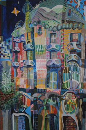 Casa Batlo. F G Davis. Mixed Media on Canvas. 2005. 