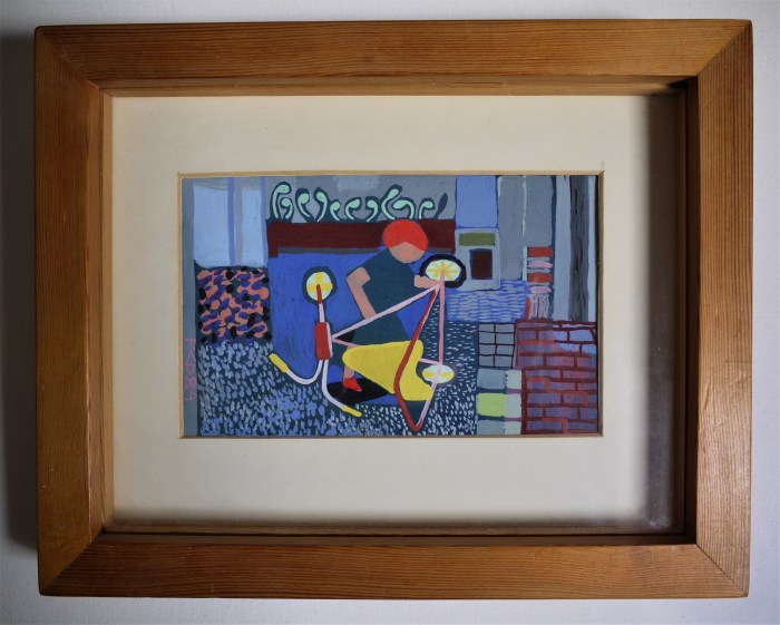 BIKES TO BE MENDED. Gouache on Paper. 16 x 9.5 cm. July 29th 1989.